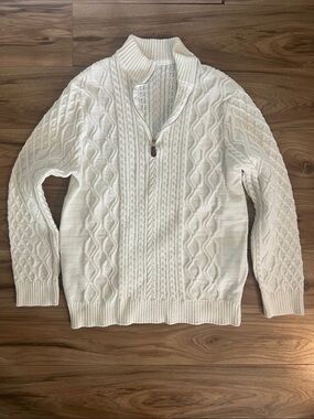 Men's Cable-Knit Zip Sweater in Cream